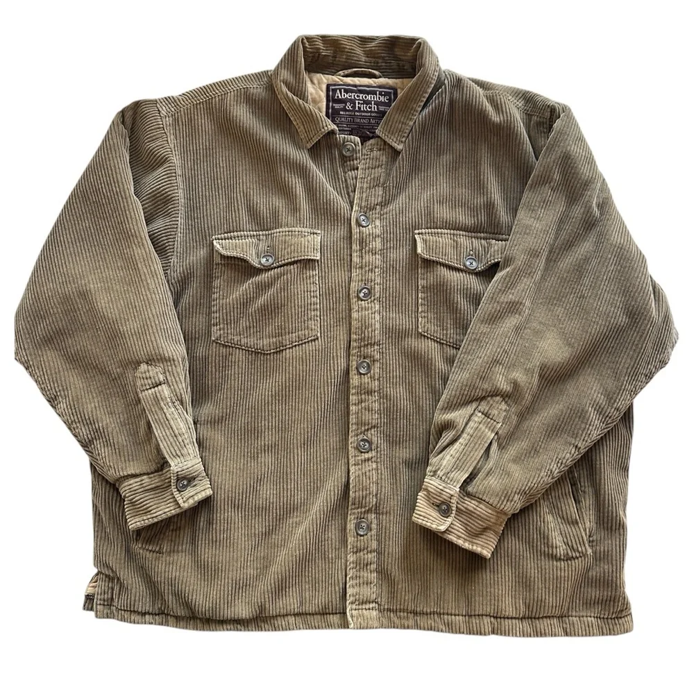 Abercrombie And Fitch Heavy Corduroy Quilt Lined Chore Jacket Tan Mens Size XL